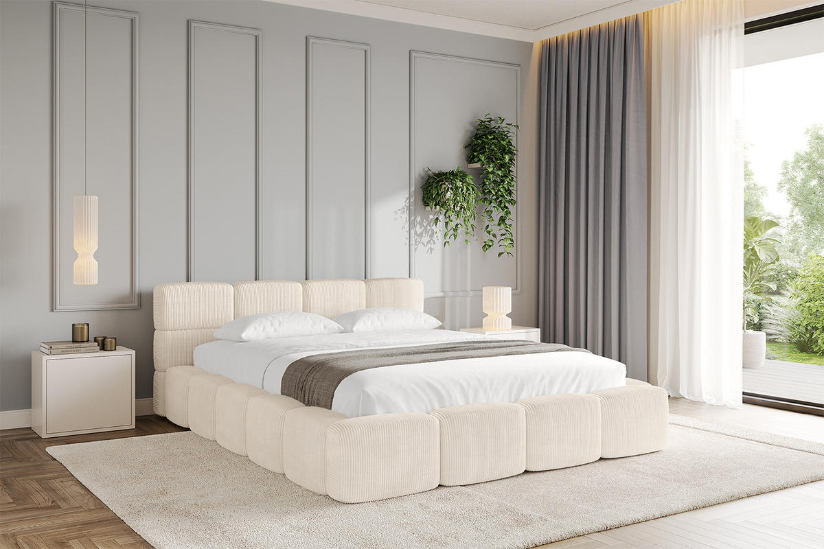 POLSTERBETT mit Bettkasten und Lattenrost, Bett mit Matratze H3/H4, Kopfteil, Boxbett, Doppelbett mit Stauraum - NATA-v1 200x200 Beige - Schieferfarben, Holzwerkstoff/Textil (200/200cm) - ALTDECOR