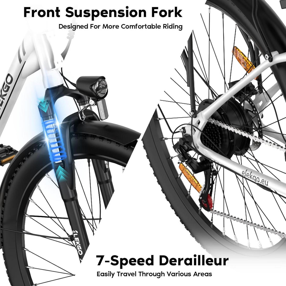 E-BIKE Cityrad EG31 28" für Damen & Herren, 7 Gang, bis zu 90km - Schwarz, Metall (87cm) - ELEKGO