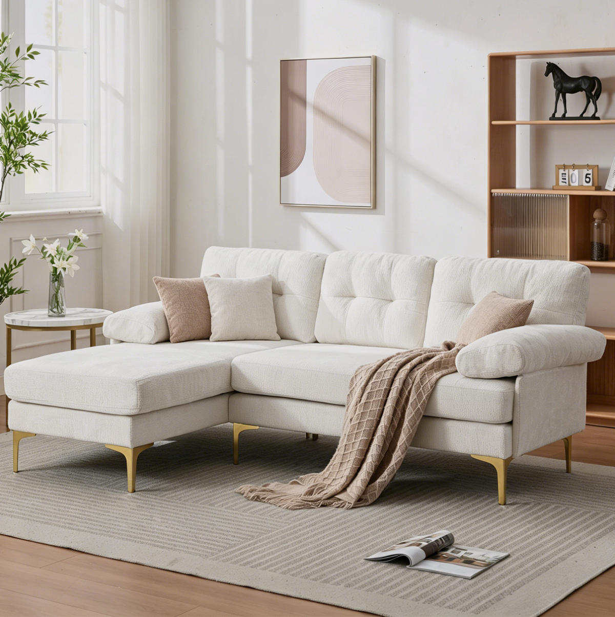 ECKSOFA 187,5/130/79 cm beige aus Holz mit wechselbarer Liegeseite - Beige, Holz (130/187.5cm) - OKWISH
