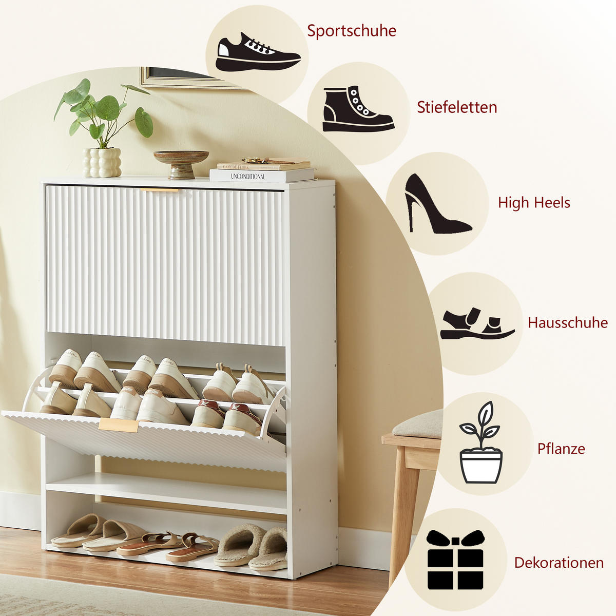 SCHUHSCHRANK Weiß 80/24/102 cm - Weiß, Holzwerkstoff (80/102/24cm) - PANGIVO