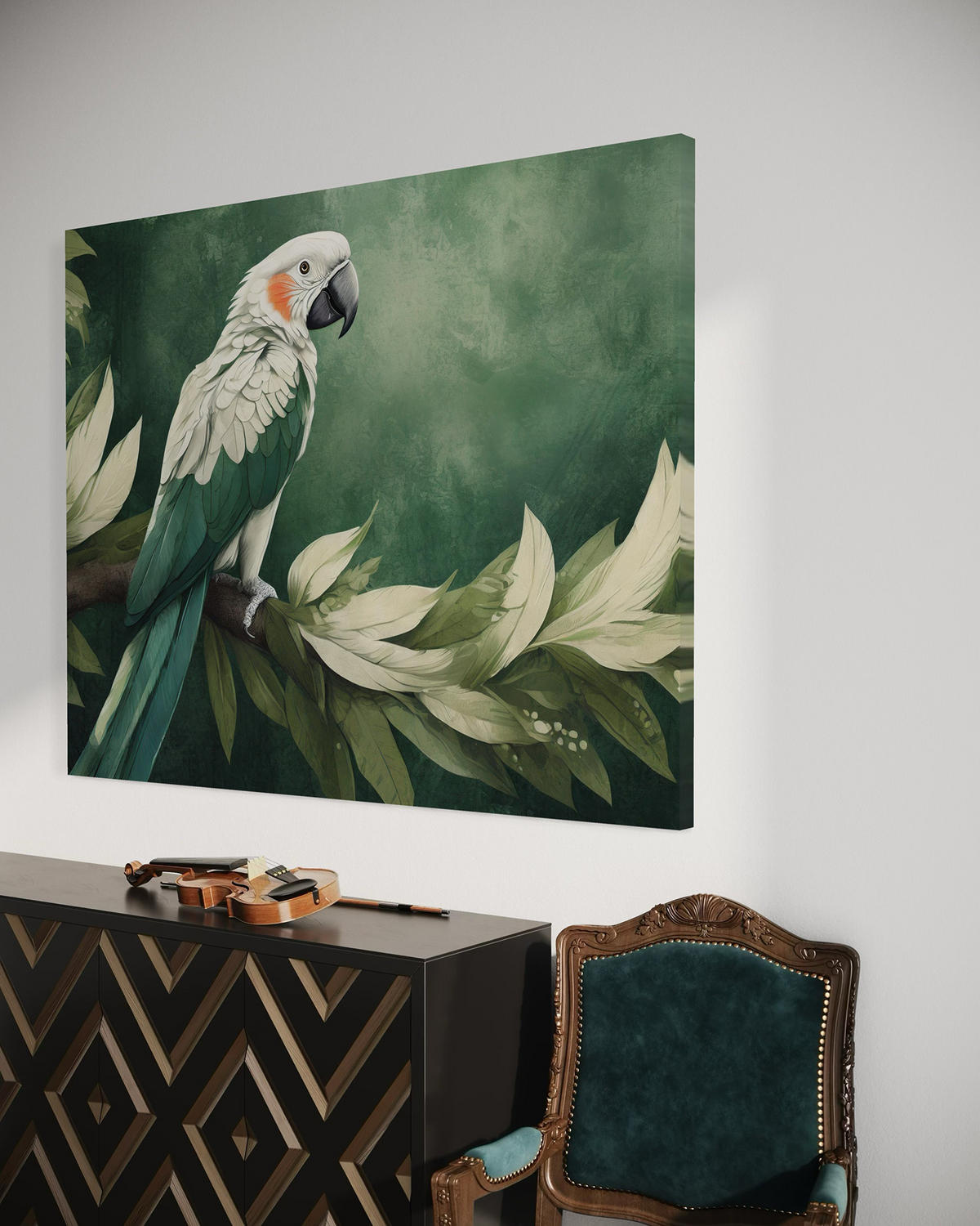 WANDBILD papagei vogel tiere - Grün, Textil (60/40cm) - Feeby