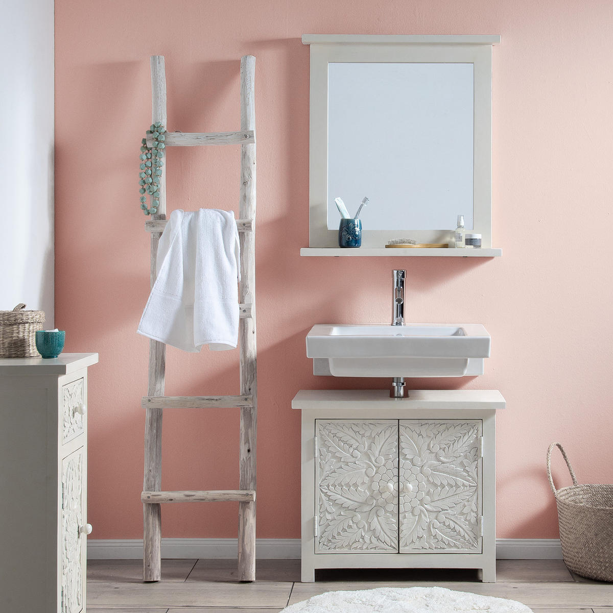 WASCHBECKENUNTERSCHRANK - Mango massiv - Weiß - Weiß, Holz/Holzwerkstoff (70/60/35cm) - home24