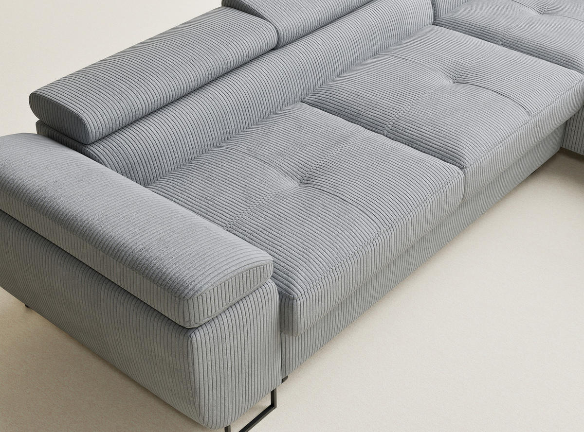 ECKSOFA MIT SCHLAFFUNKTION Concord Hellgrau Samtstoff - Hellgrau/Schwarz, Holz/Holzwerkstoff (277/203cm) - Maison de Reve