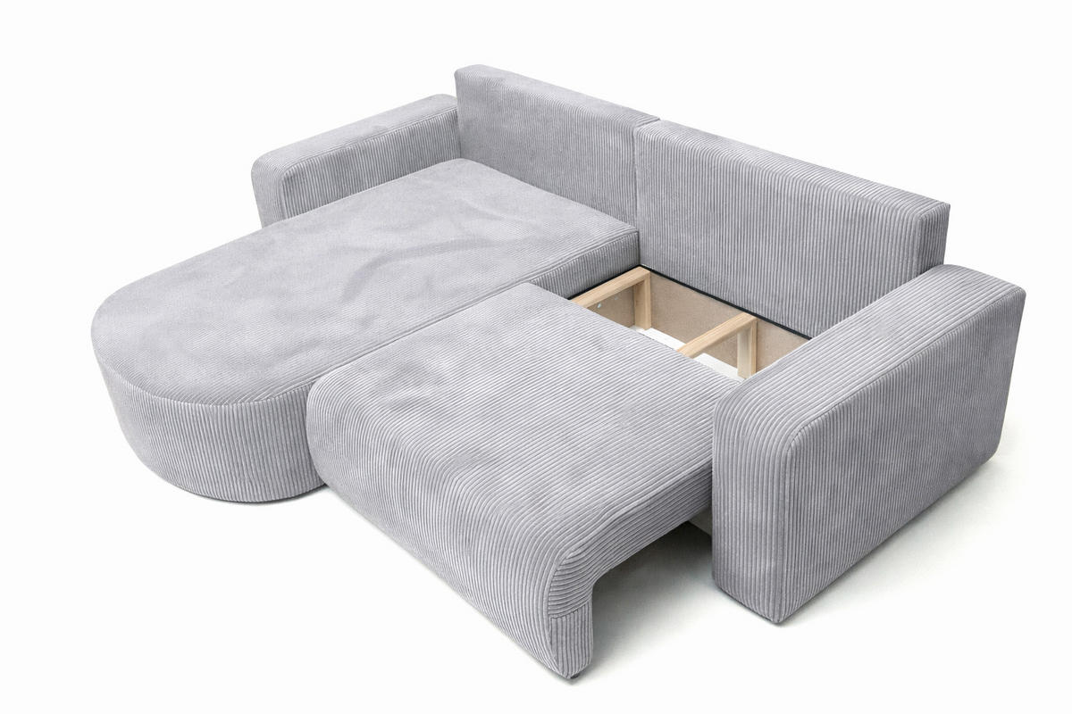 ECKSOFA Mit Schlaffunktion, Cordstoff Poso, Hellgrau, Links, ROUND ONE - Hellgrau, Holz (244/175cm) - Kaiser Möbel