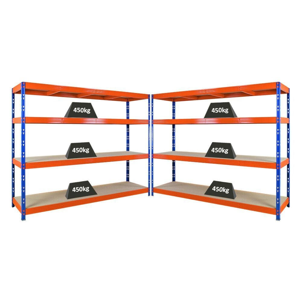 SCHWERLASTREGAL 2er-Set Rhino 180x240x60cm 4 Spanplatten-Ebenen 8mm Fachlast 450kg Blau/Orange - Orange, Metall (480/180/60cm) - PROREGAL
