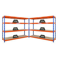 SCHWERLASTREGAL 2er-Set Rhino 180x240x60cm 4 Spanplatten-Ebenen 8mm Fachlast 450kg Blau/Orange - Orange, Metall (480/180/60cm) - PROREGAL