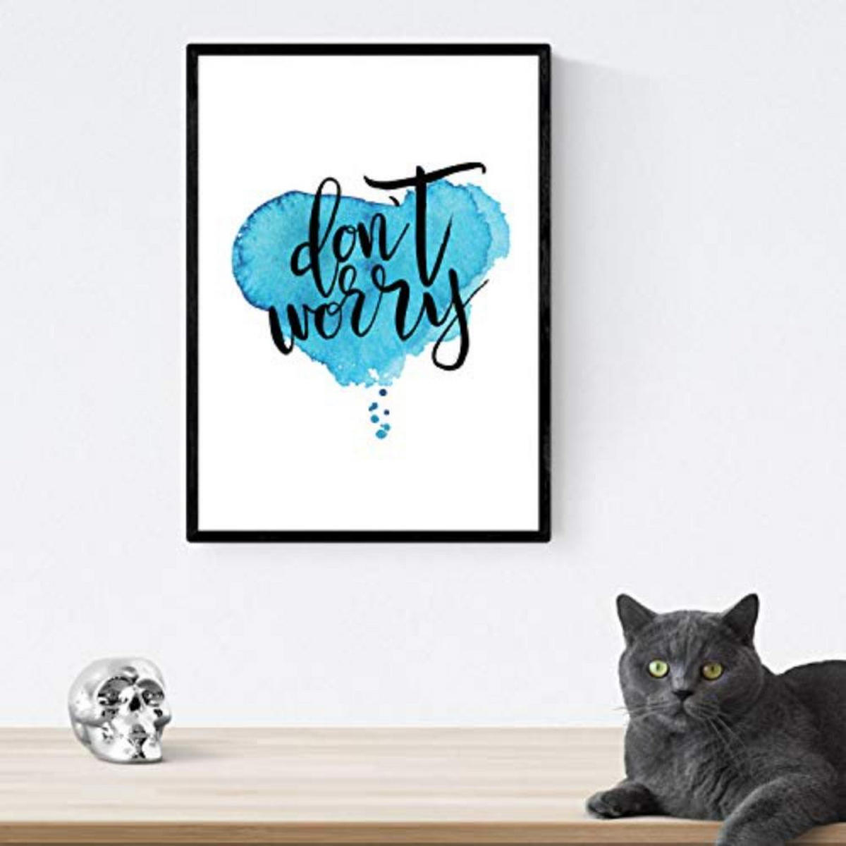 POSTER Set mit 4 glücklich und bunt ‚Gutes Leben‘ A4 Schwarzer Rahmen - Schwarz, Papier (29.7/3cm) - Nacnic