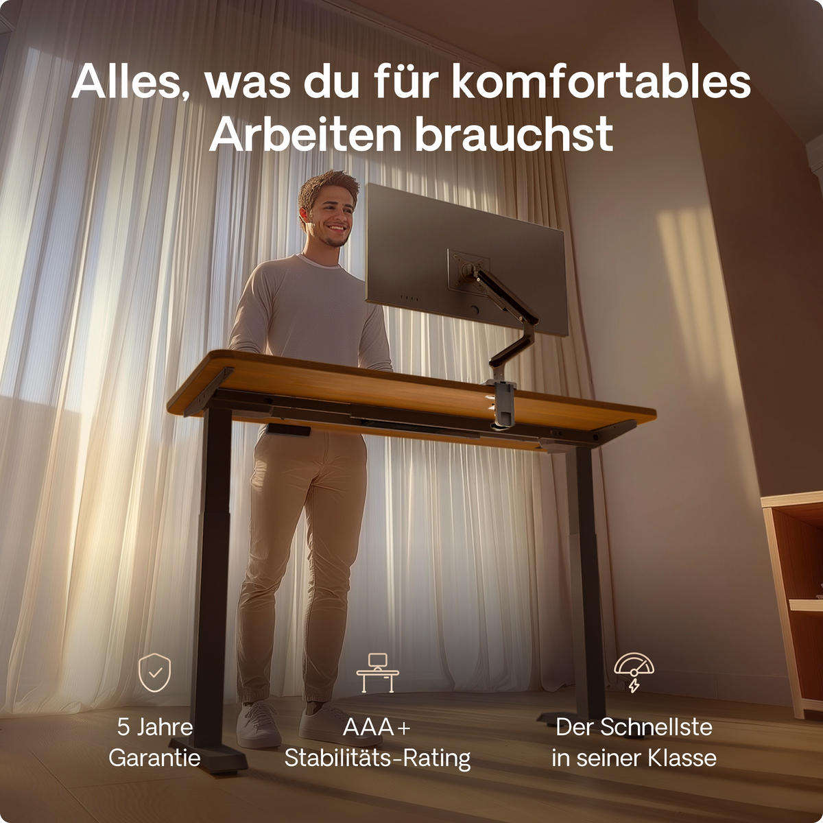 SCHREIBTISCH Elektrisch Höhenverstellbarer HomeOne 160x80cm Schwarz/Walnuss mit Memory-Funktion, Anti-Kollisions Technologie - Walnussfarben/Schwarz, Holzwerkstoff (80/160/72cm) - Desktronic