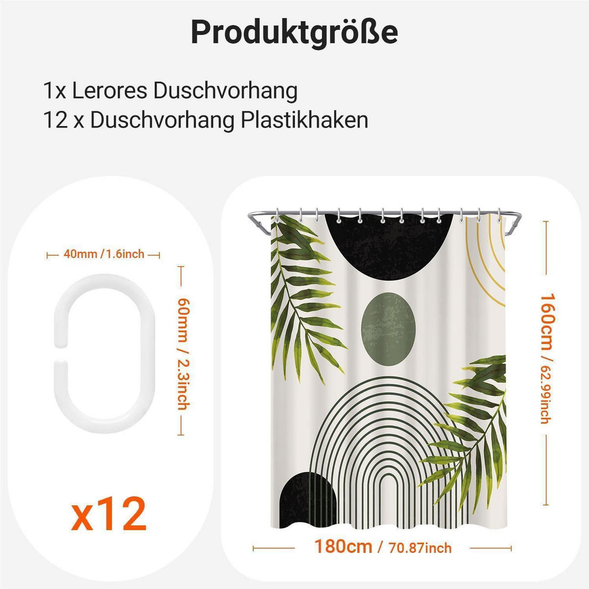 DUSCHVORHANG Schwarz Blätter Linie 180 x 160 cm - Multicolor, Textil (180/160cm)