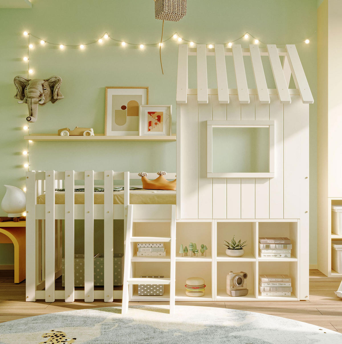 HAUSBETT 90/200 cm Weiß aus Massivholz mit Stauraum und Spielhaus-Design - Weiß, Holz (90/200cm) - Flora Grace