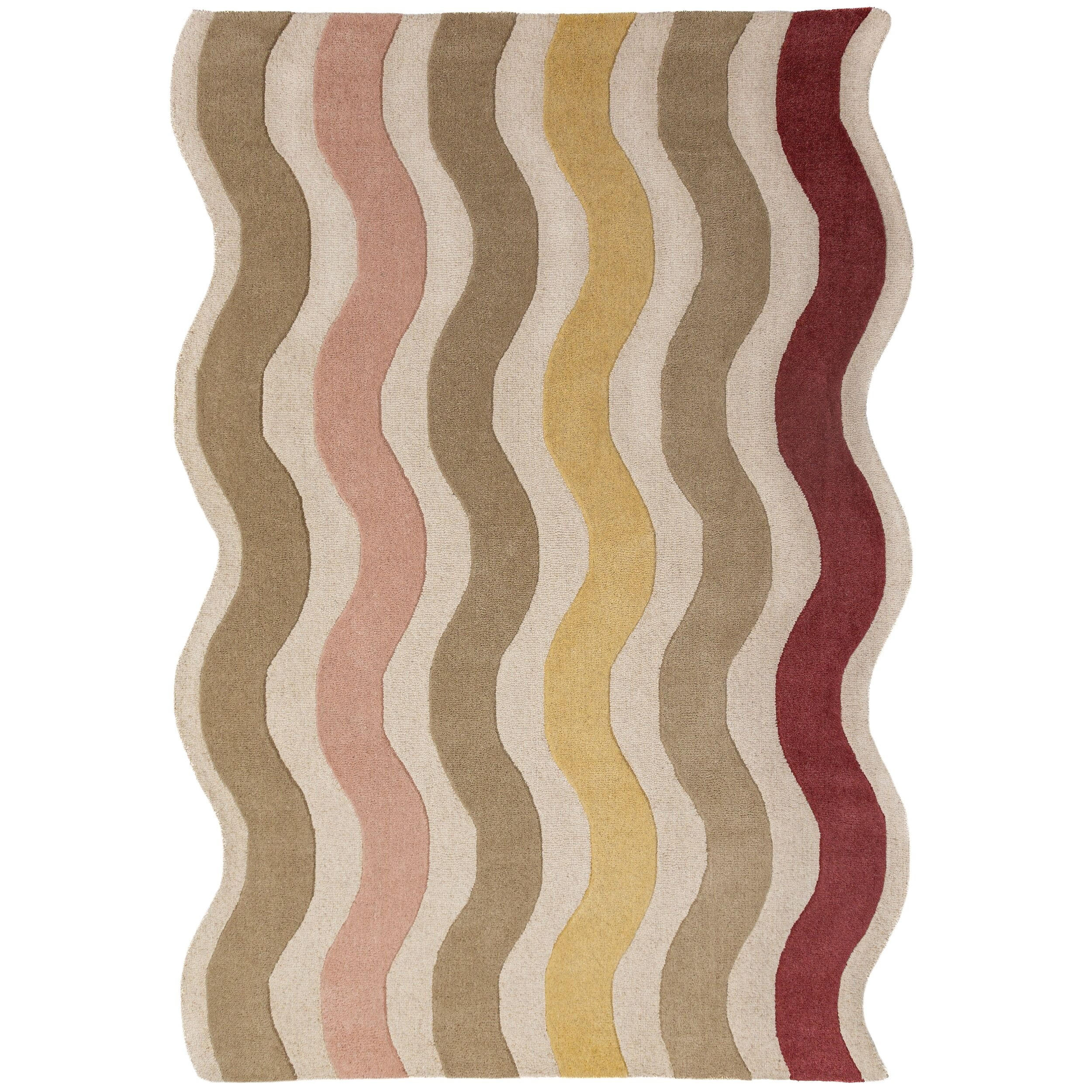 TEPPICH aus Wolle, handgetuftet, MONNOW, in Natur-Rot, Wellenstreifen, 160 x 230 cm - Beige, Textil (160/230cm) - KADIMA DESIGN