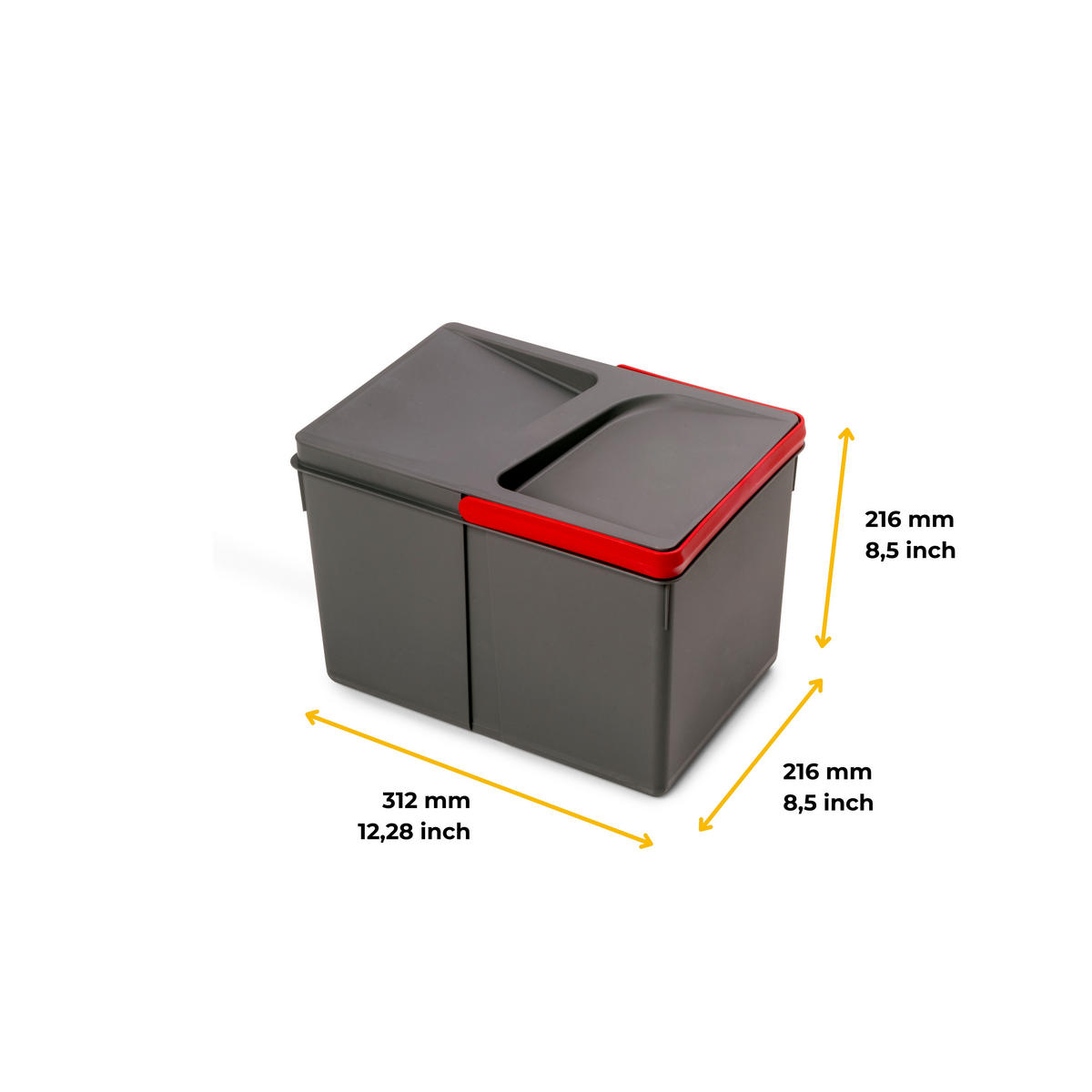 RECYCLINGBEHÄLTER für Küchenschublade, Höhe 216mm, 1x12Liter, Kunststoff anthrazitgrau - Anthrazit, Kunststoff (21.6/21.6/31.2cm) - EMUCA