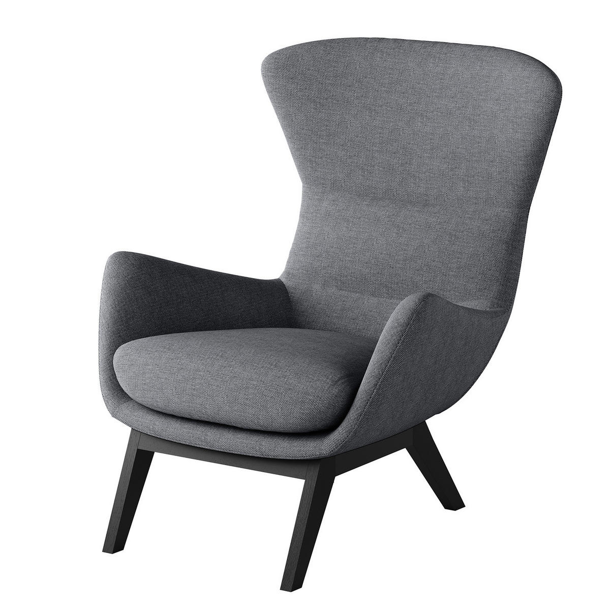 SESSEL mit Holzfüßen - Schwarz/Grau, Birkenholz/Textil (84/99/96cm) - home24