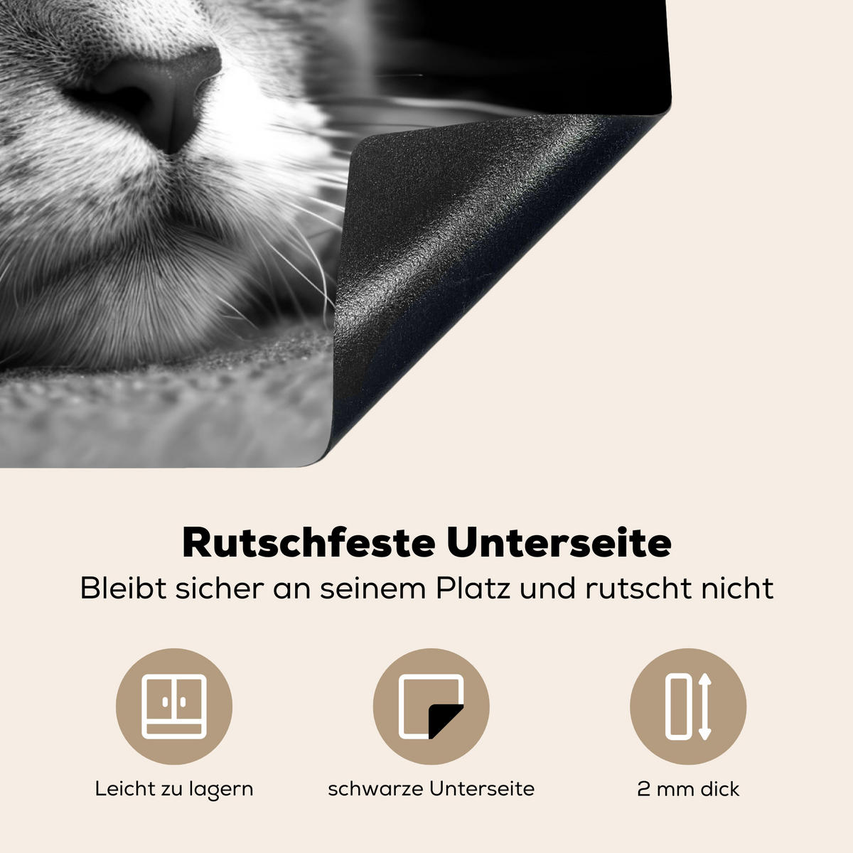 HERDABDECKPLATTE Katze - Grau - Tiere - Katze 75x52 cm - Grau, Kunststoff (75/52/0.2cm) - MuchoWow