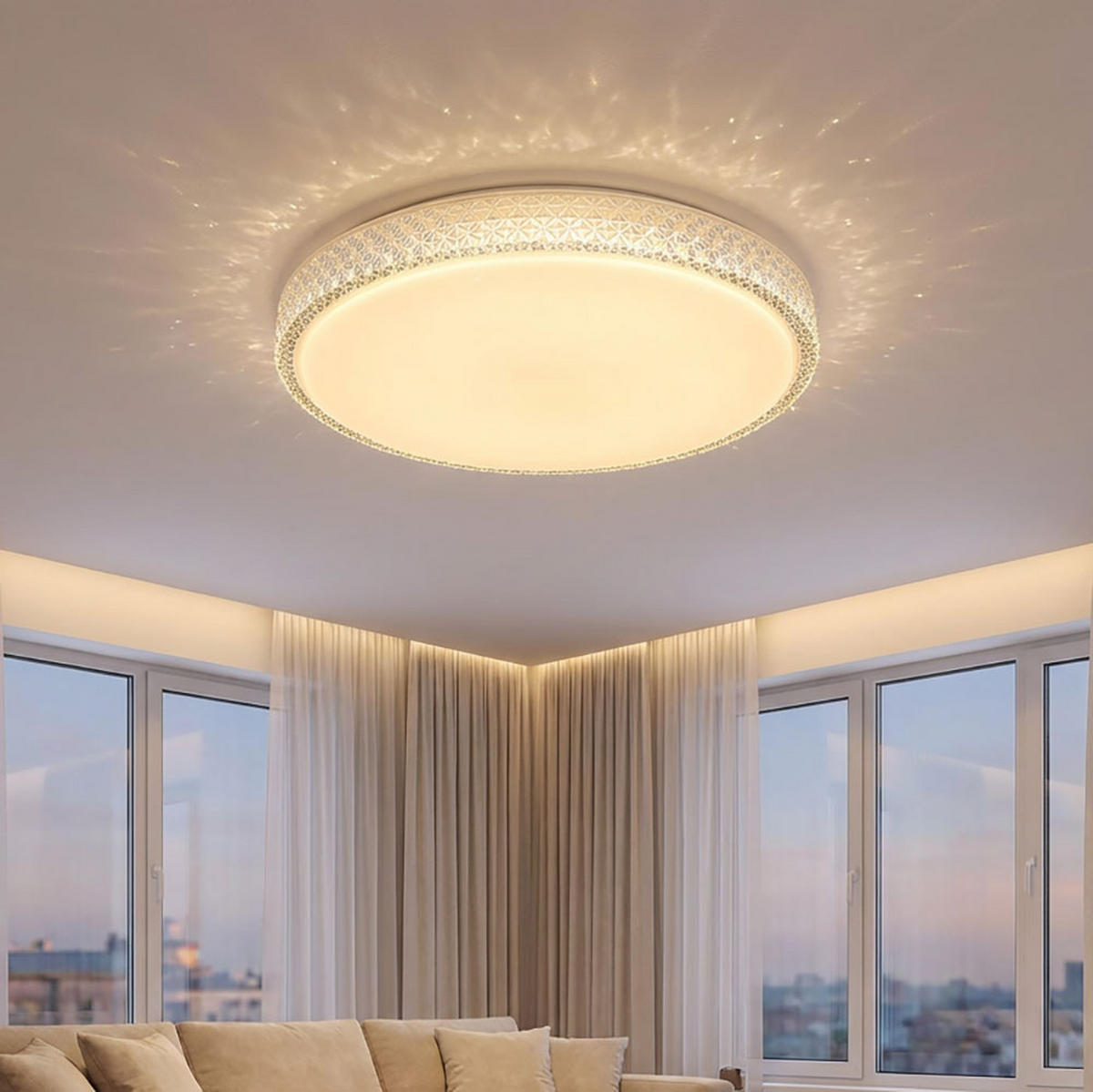 LED DECKENLEUCHTE Kristalloptik Weiß - Weiß, Metall (60/60/11cm) - Globo Lighting