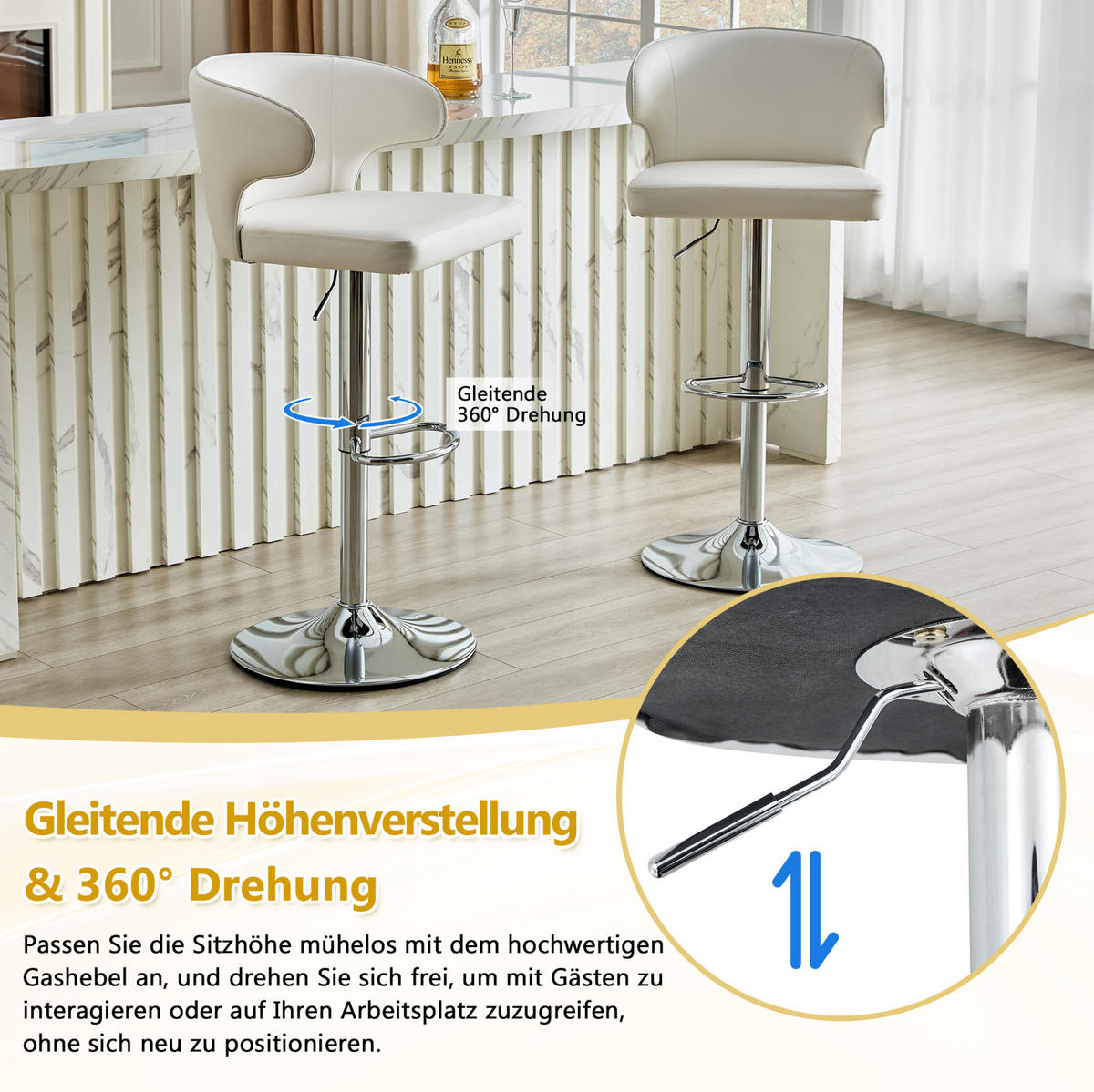 2ER-SET BARHOCKER mit Lehne höhenverstellbar, drehbar, Weiß - Weiß, Metall (45/110/49.7cm) - Meubliv