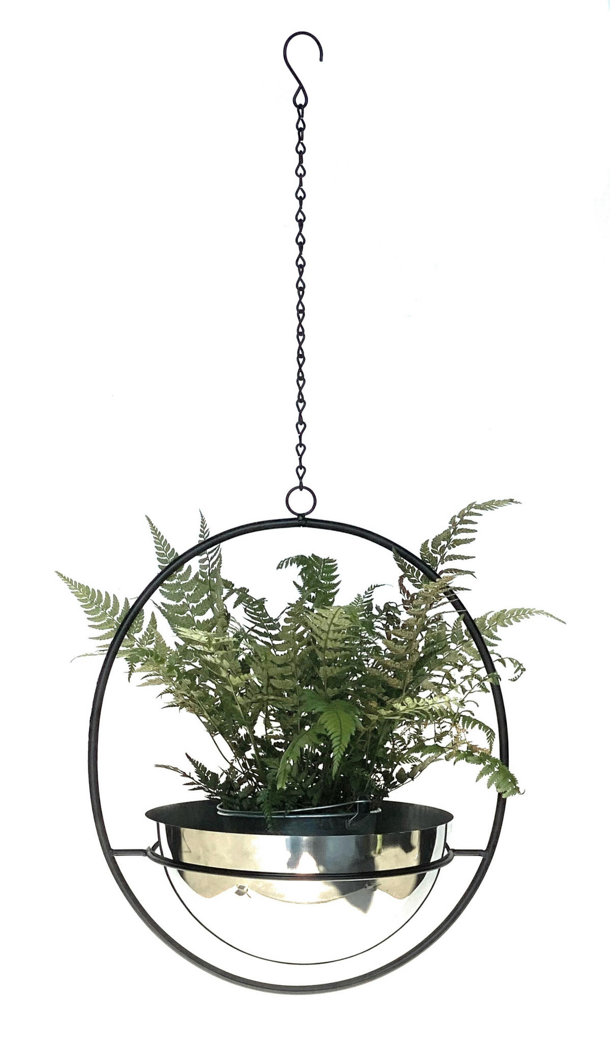 BLUMENAMPEL Innen Metall Wand 78 cm 96087 L mit Topf Silber - Schwarz, Metall (25/12.5/25cm) - DanDiBo