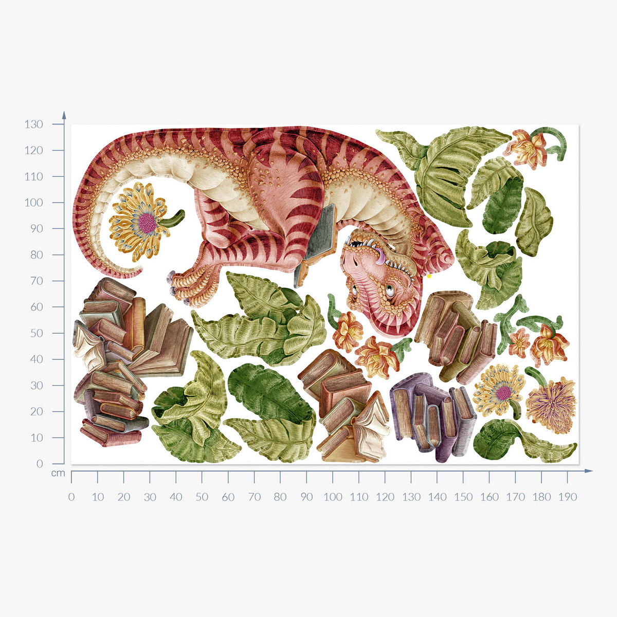 WANDAUFKLEBER 130x194cm - Dino der Leser - Multicolor, Kunststoff (130/194/0.1cm) - Wallfluent