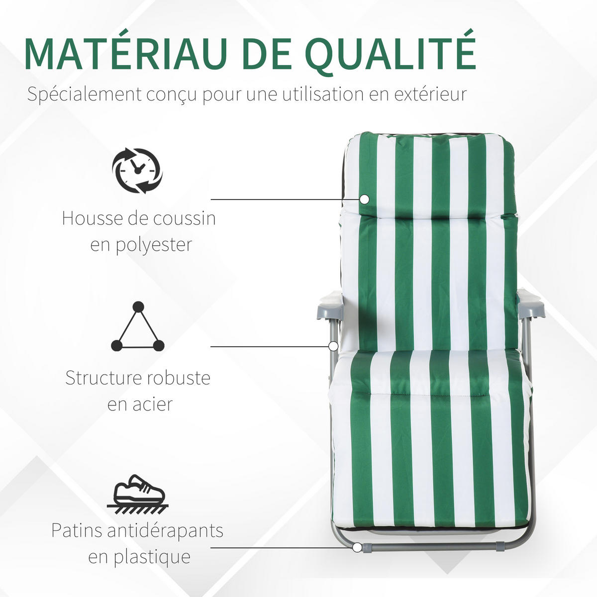 SONNENLIEGE 2er-Set DE-15598 5-fach verstellbar, klappbar Grün - Grün, Metall (75/102/60cm) - ComfortXL