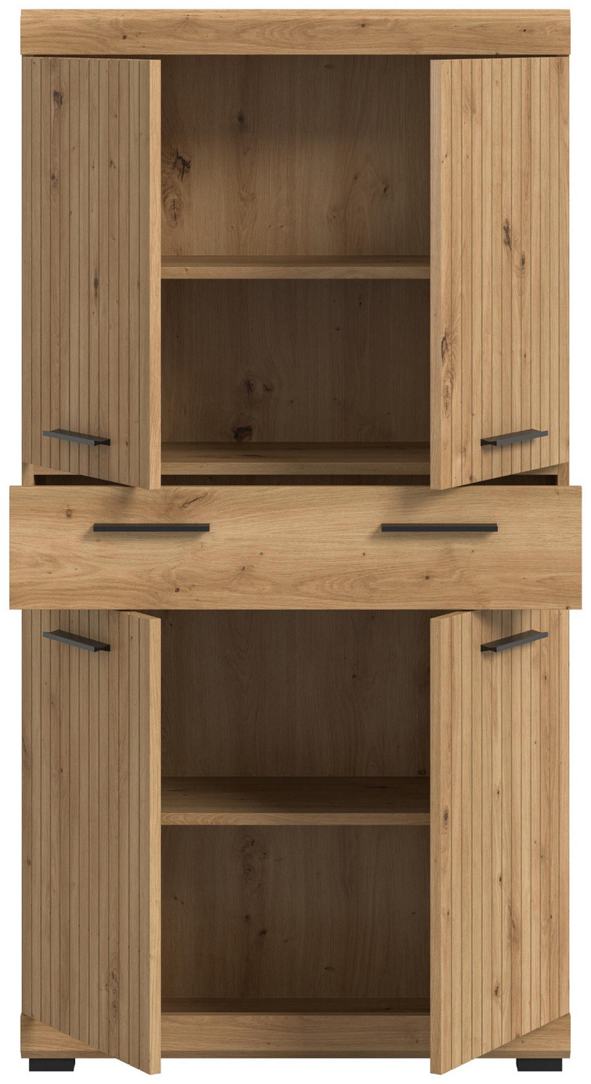 MIDISCHRANK Eiche Artisan 74 x 143 cm, Badschrank mit viel Stauraum - Schwarz/Eiche Artisan, Holzwerkstoff/Kunststoff (74/143/31cm) - Inn.Furn