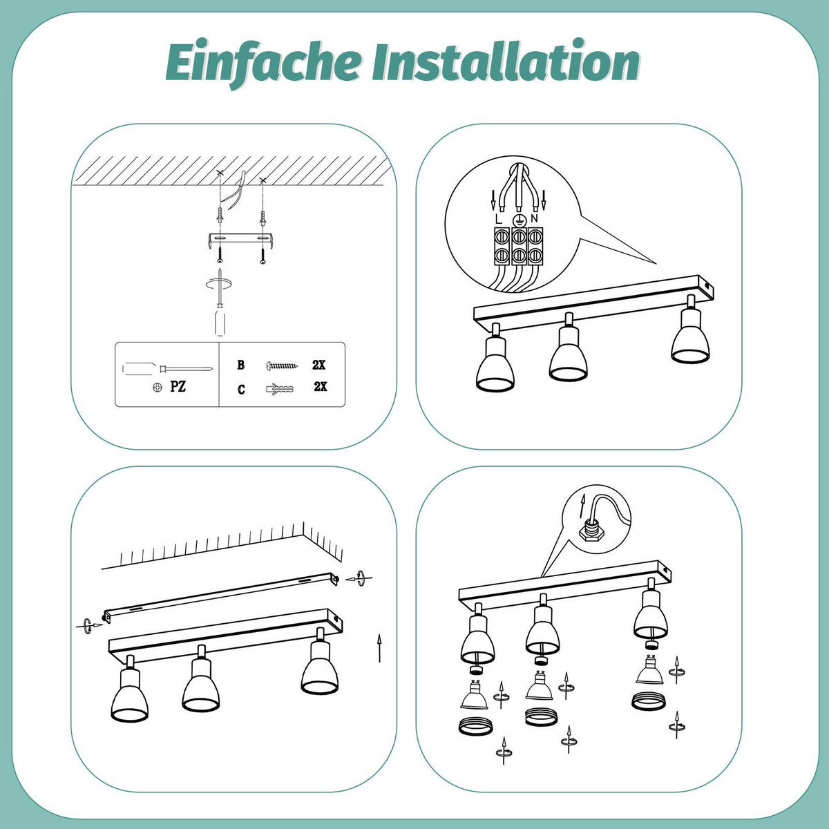 STRAHLER Heidelberg 3-flammig 42/5.5/15.7 cm - Schwarz, Metall (42/5.5/15.7cm) - Nettlife