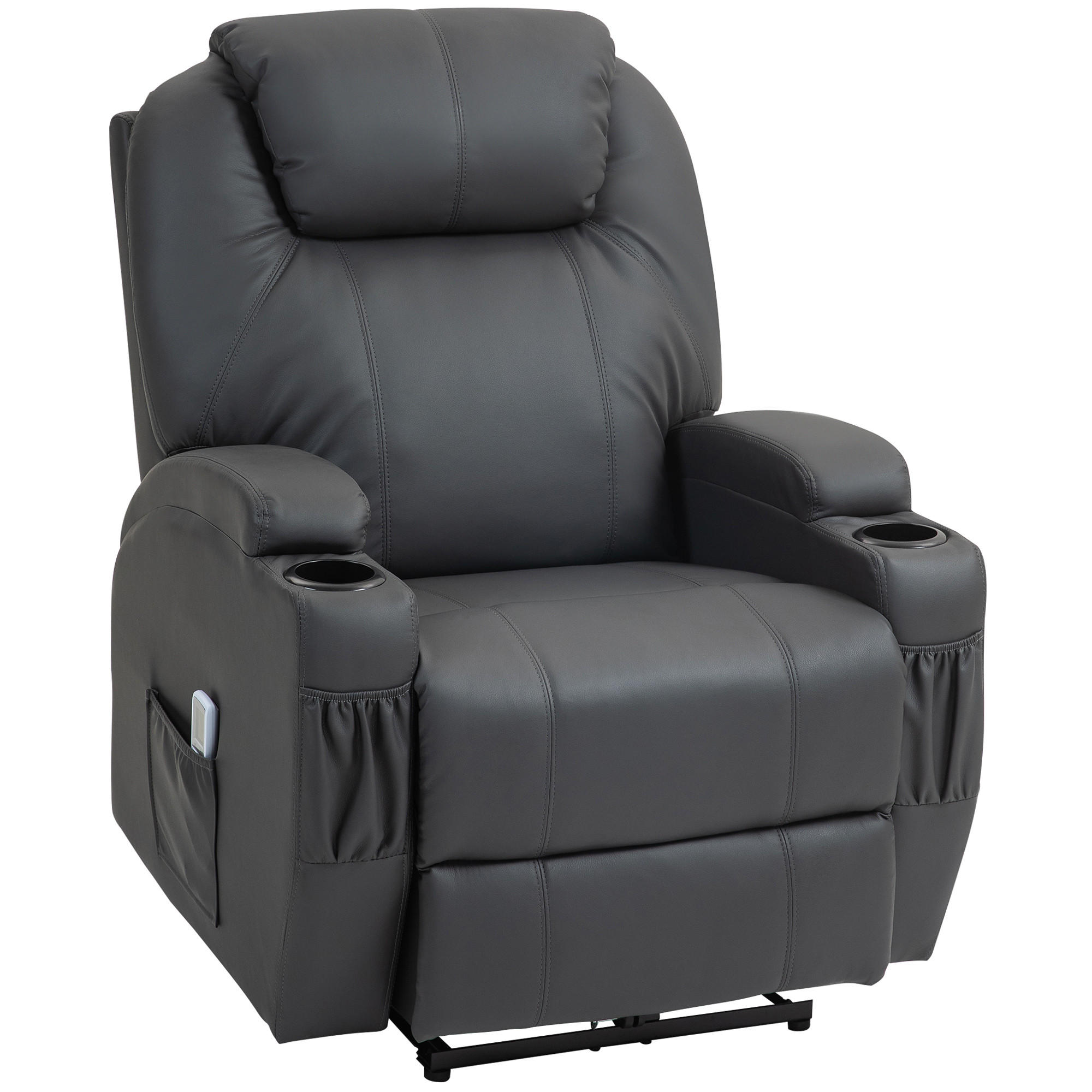 RELAXSESSEL mit Massagefunktion, Elektrisch Fernsehsessel mit Liegefunktion - Dunkelgrau/Schwarz, Leder (97/110/82cm) - HOMCOM