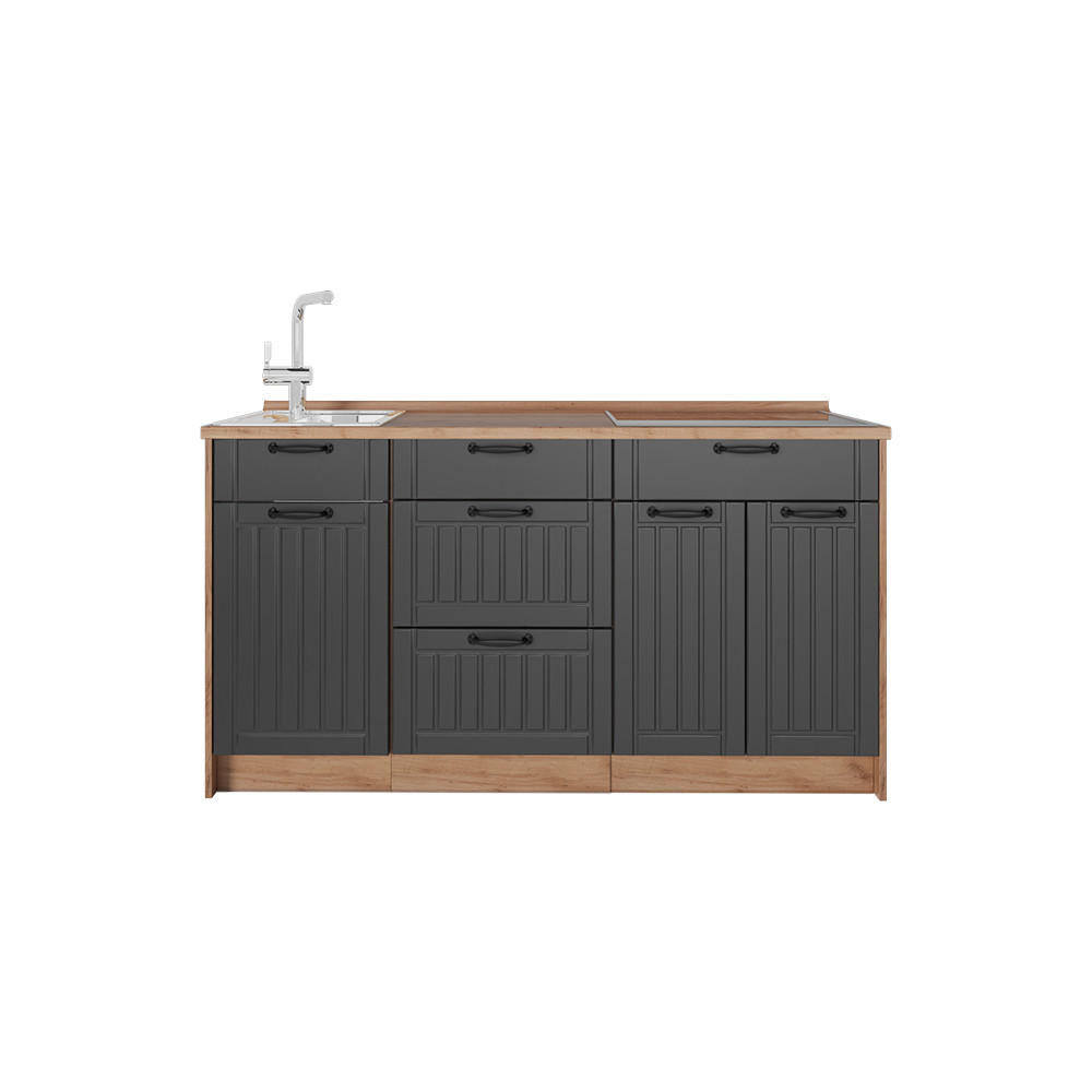 KÜCHENBLOCK Fame-Line, Dunkelgrau, 150 cm, AP Eiche - Honigeiche/Dunkelgrau, Holzwerkstoff (150/82/60cm) - Vicco