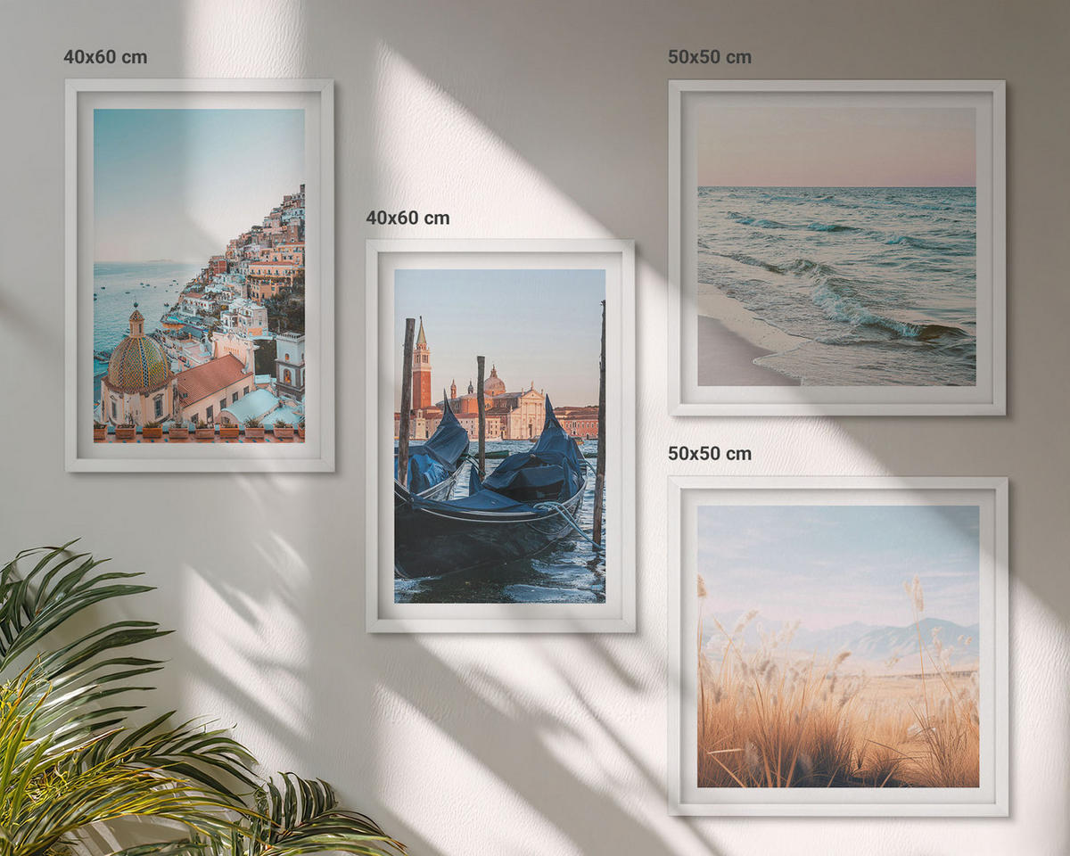 BILDER SET 4er Set - 50x50 cm & 40x60 cm Weißer Rahmen - Meerblick von Venedig - Weiß, Kunststoff (50/50cm) - TULUP
