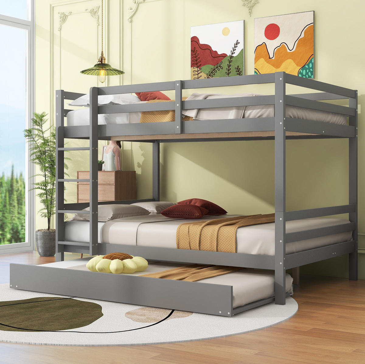 ETAGENBETT 140/200 cm aus Kiefernholz mit Ausziehbett und Treppe - Grau, Holz (140/200cm) - BEAOK