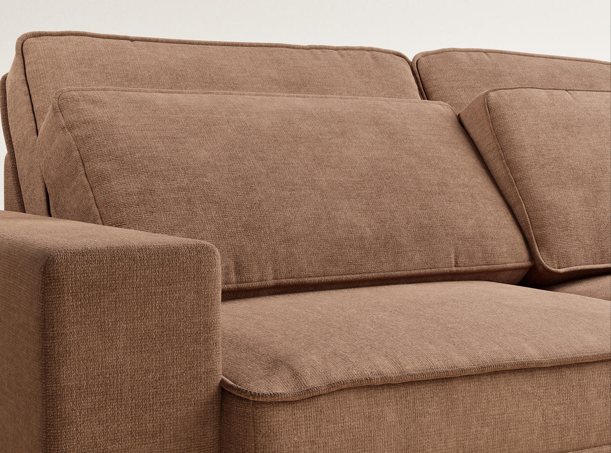 ECKSOFA Kirou Hellbraun Chenille-Stoff - Rechts Seite - Hellbraun/Schwarz, Holz/Holzwerkstoff (311/225cm) - Maison de Reve