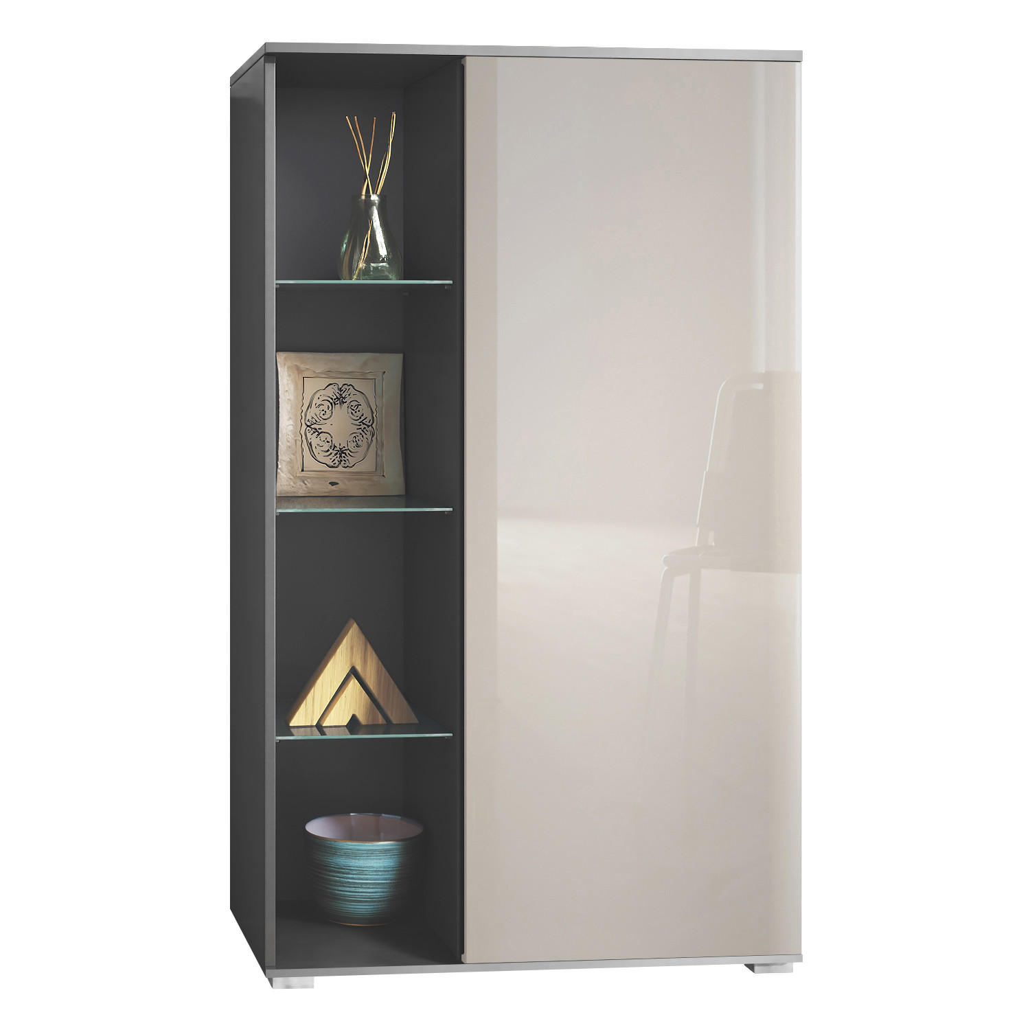 VITRINE Davos Sandgrau Hochglanz - Sandfarben, Holzwerkstoff (71.5/134/35cm) - Vladon