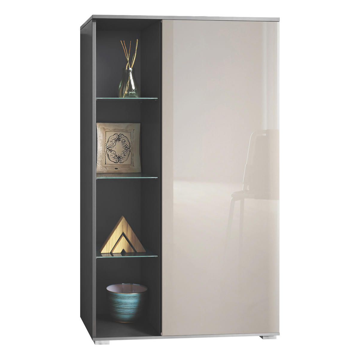 VITRINE Davos Sandgrau Hochglanz - Sandfarben, Holzwerkstoff (71.5/134/35cm) - Vladon