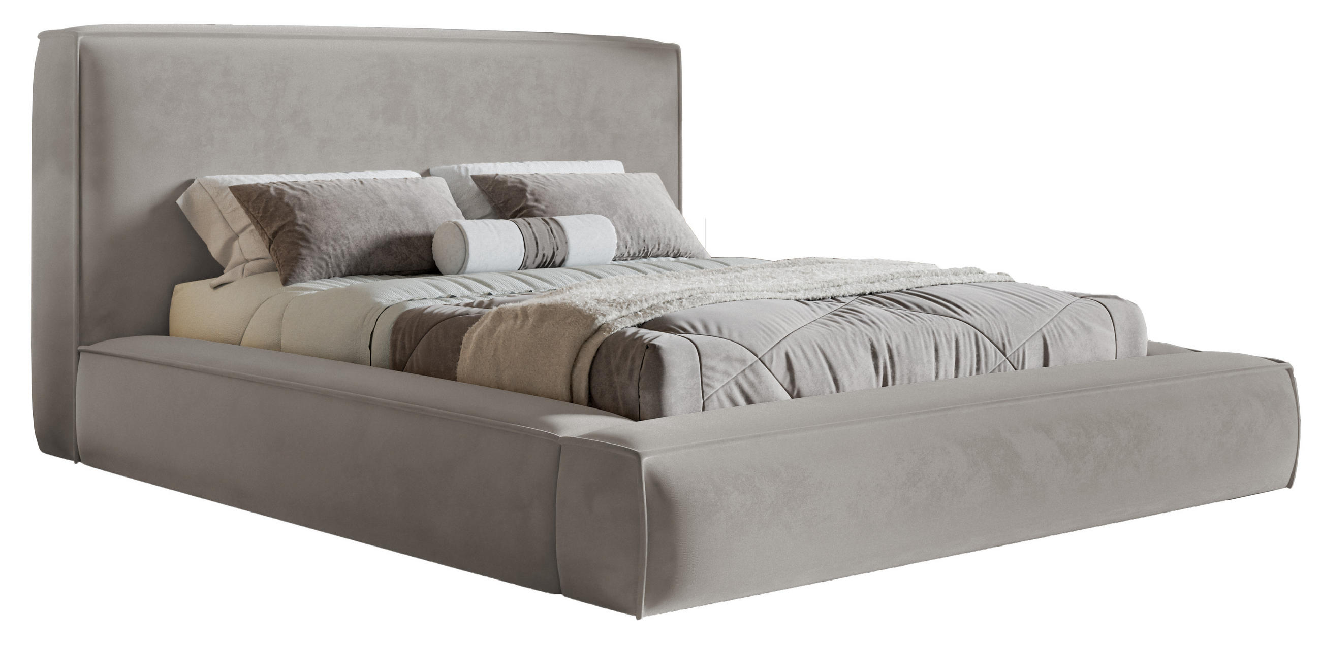 POLSTERBETT 160x200 Karano, Dicker Schaum, Bettkasten, Samt, Hellgrau - Hellgrau, Holz/Textil (160/200cm) - Emporius