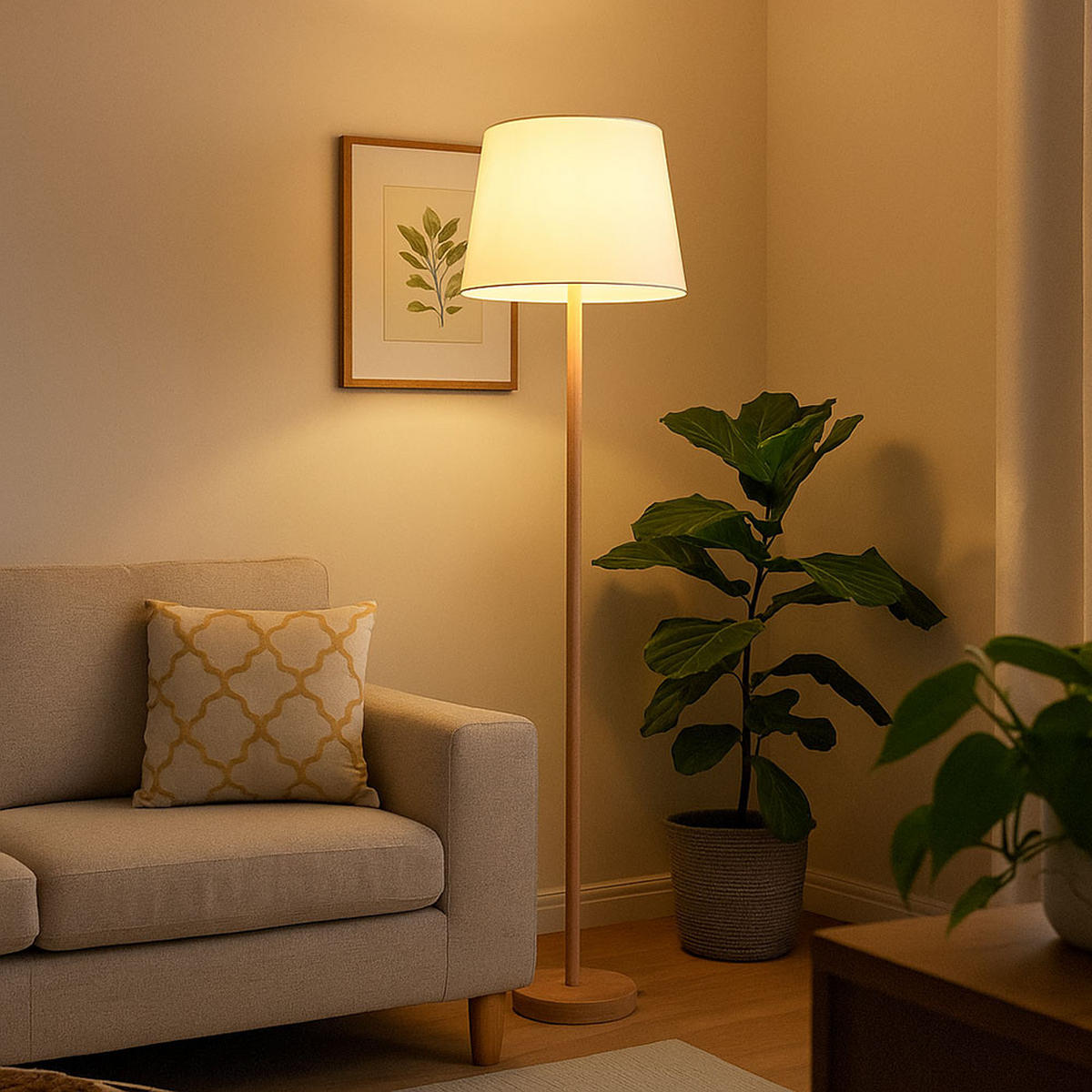 STEHLEUCHTE Metall Holzoptik Braun Weiß - Braun, Metall (151/35/151cm) - Nowa