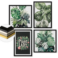 WANDBILDER 4er-Set - 50x50 cm & 40x60 cm Schwarzer Rahmen - Tropische Pflanzen, Pflanzenliebhaberin - Schwarz, Kunststoff (50/50cm) - ArtPrintCave