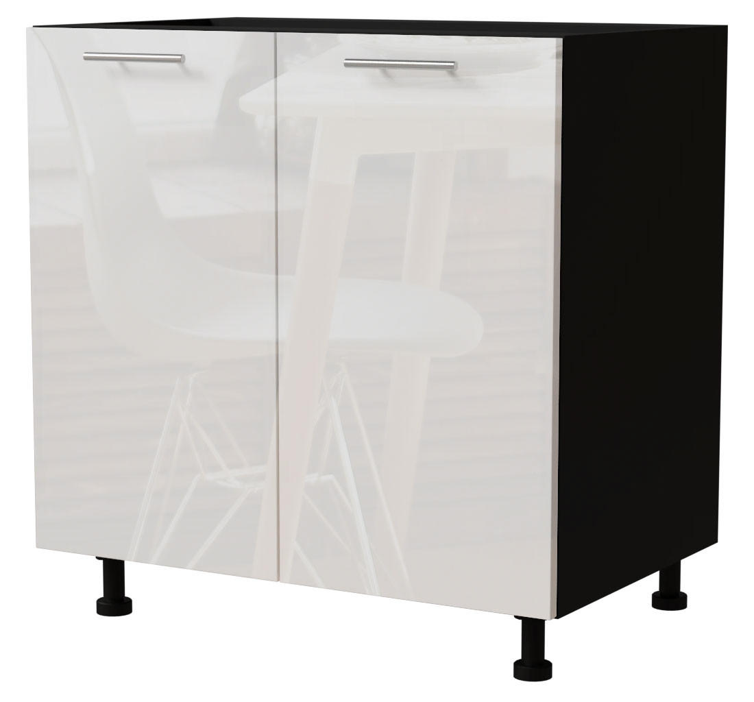 Feldmann-Wohnen Küchenunterschrank Weiß Hochglanz, Schwarz 80x82x50 cm