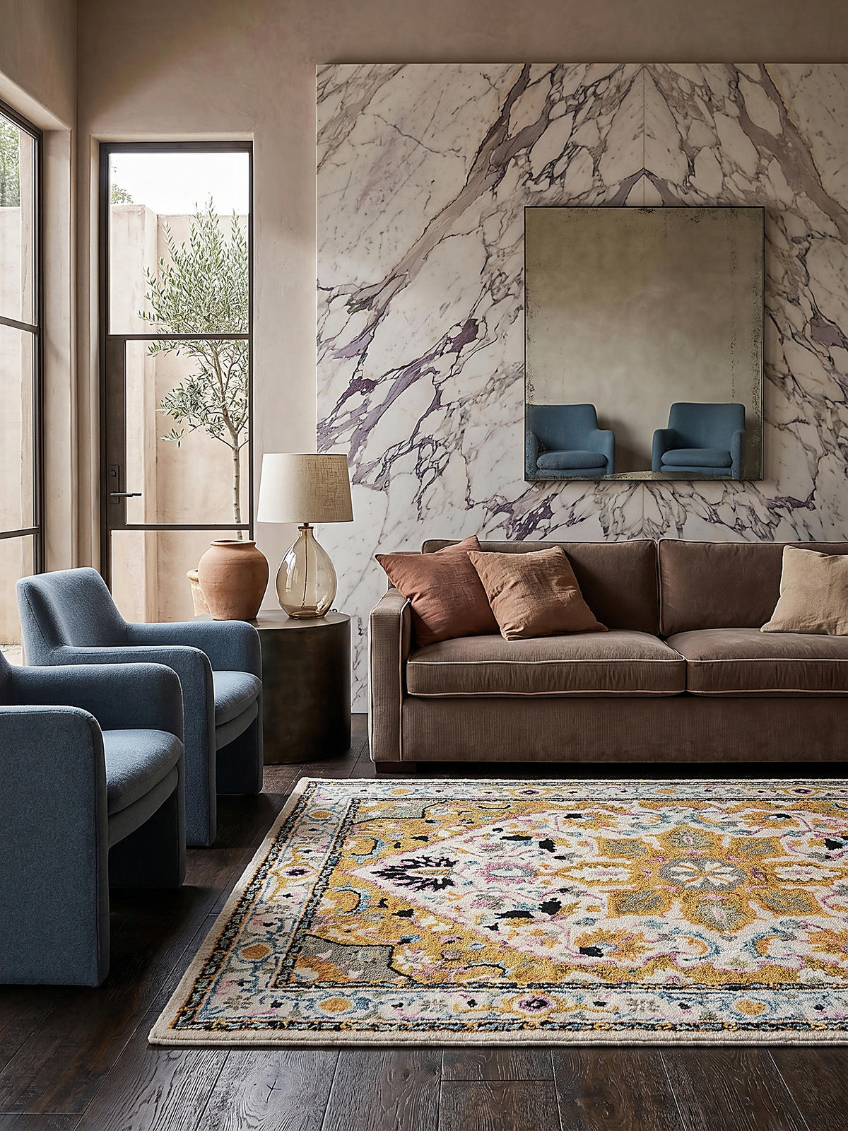 WOLLTEPPICH SOAR, klassisch-floral, Gelb-Grau, 200 x 290 cm - Gelb, Textil (290/200cm) - KADIMA DESIGN