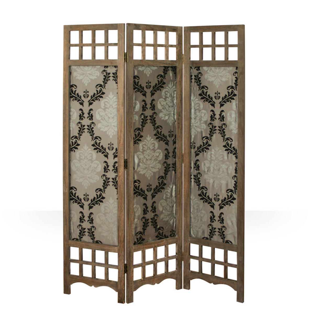 PARAVENT 3-tlg. 120/170 cm Braun Barock-Muster Stoff - Braun, Holz (120/170/2cm) - Homestyle4u