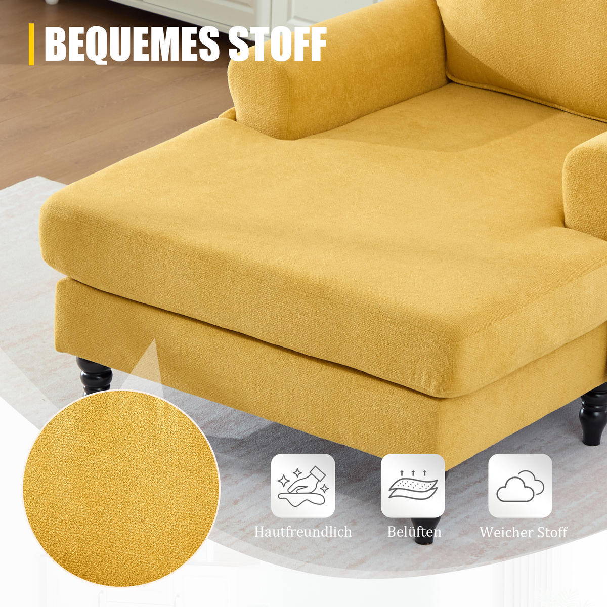 SOFA Chenille Senfgelb mit Stauraum - Gelb, Holz/Holzwerkstoff (97/86/125.5cm) - WISHDOR