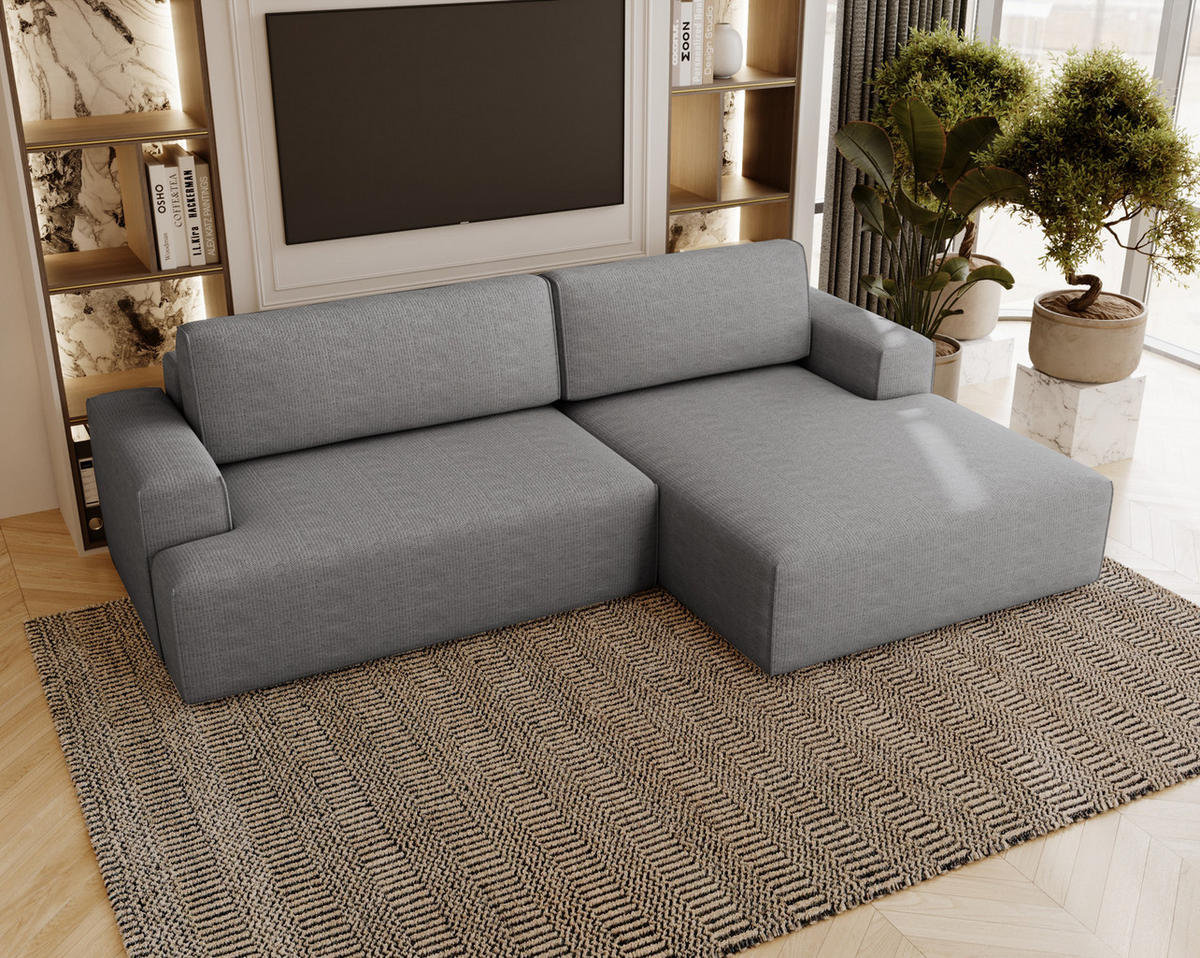 ECKSOFA L-Form 270 cm Boston mit Bettkasten, Schlaffunktion, Rechts, Grau - Grau, Holz (270/165cm) - Emporius