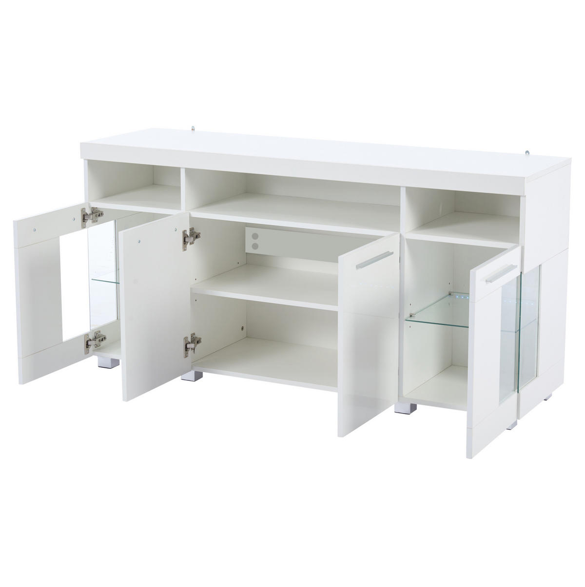 SIDEBOARD 140/40/70 cm in Weiß Hochglanz mit LED, Glastüren & 3 Schubladen - Weiß, Holzwerkstoff (140/70/40cm) - BEAOK