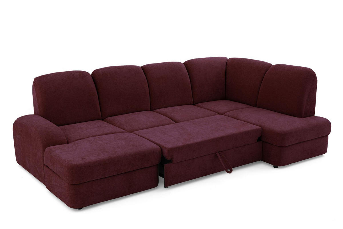 ECKSOFA VIBE U Rechts mit Schlaffunktion 129x263 Chenille Bordeaux - Bordeaux/Schwarz, Holz/Kunststoff (186/102/280cm) - Muffo