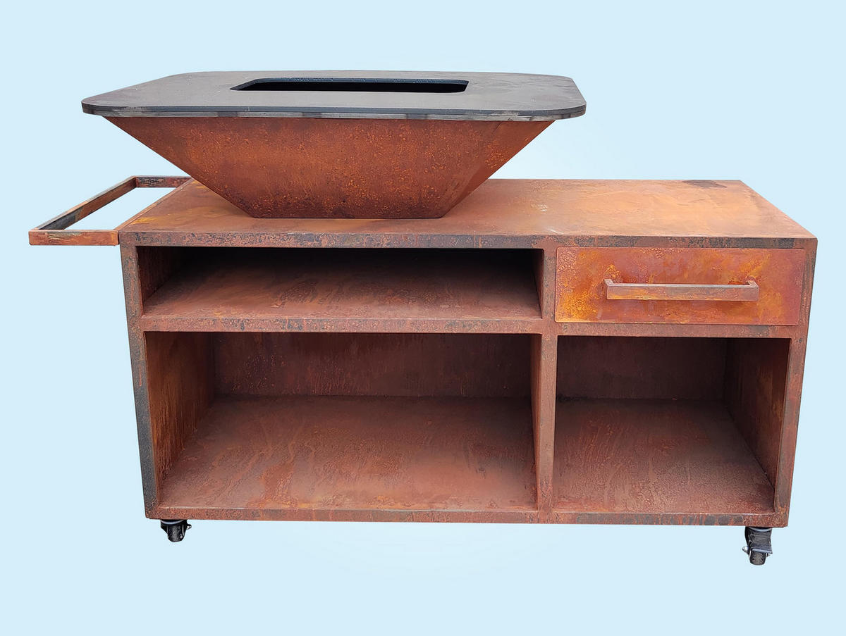 HOLZKOHLEGRILL Feuerschale Braun inkl. Schutzhülle - Braun, Metall (160/100/80cm) - Purline