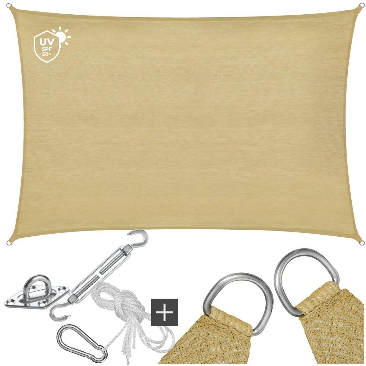 SONNENSEGEL Sunny,umfangreiches Montagematerial,Sand - Sandfarben, Kunststoff (300/200cm) - tectake