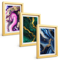 BILDER SET 3er Set - 20x30 cm Goldrahmen - Abstrakte rosagrüne Muster - Goldfarben, Kunststoff (20/30cm) - TULUP