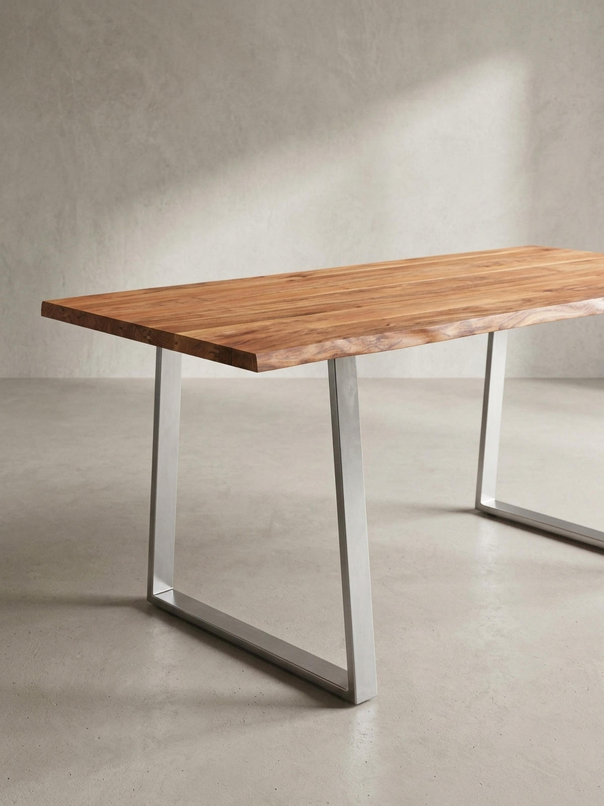 ESSTISCH Massivholz Baumkante Metallgestell Handgefertigt TARN, Goldbraun-Chrom 160x80x76 cm - Chromfarben/Braun, Holz/Metall (80/160/76cm) - KADIMA DESIGN