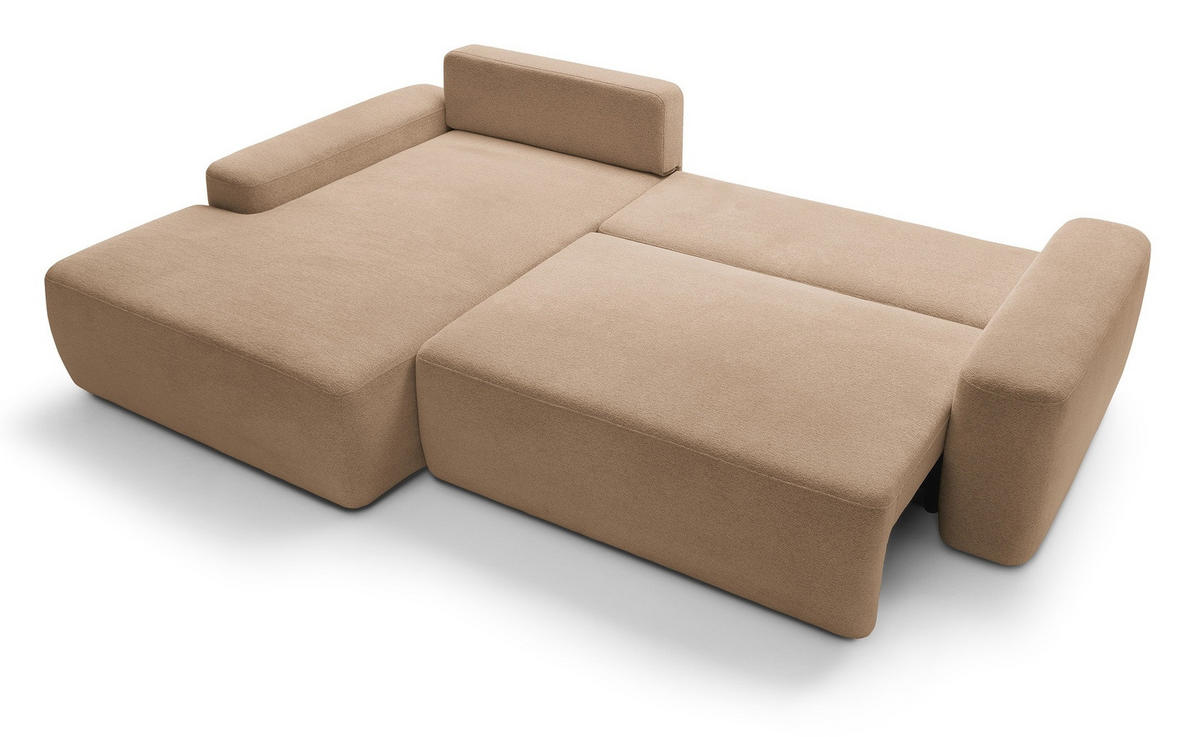 ECKCOUCH mit Schlaffunktion Orea M, 265 cm, Bettkasten, Links, Braun - Braun, Holz (264/162cm) - Emporius