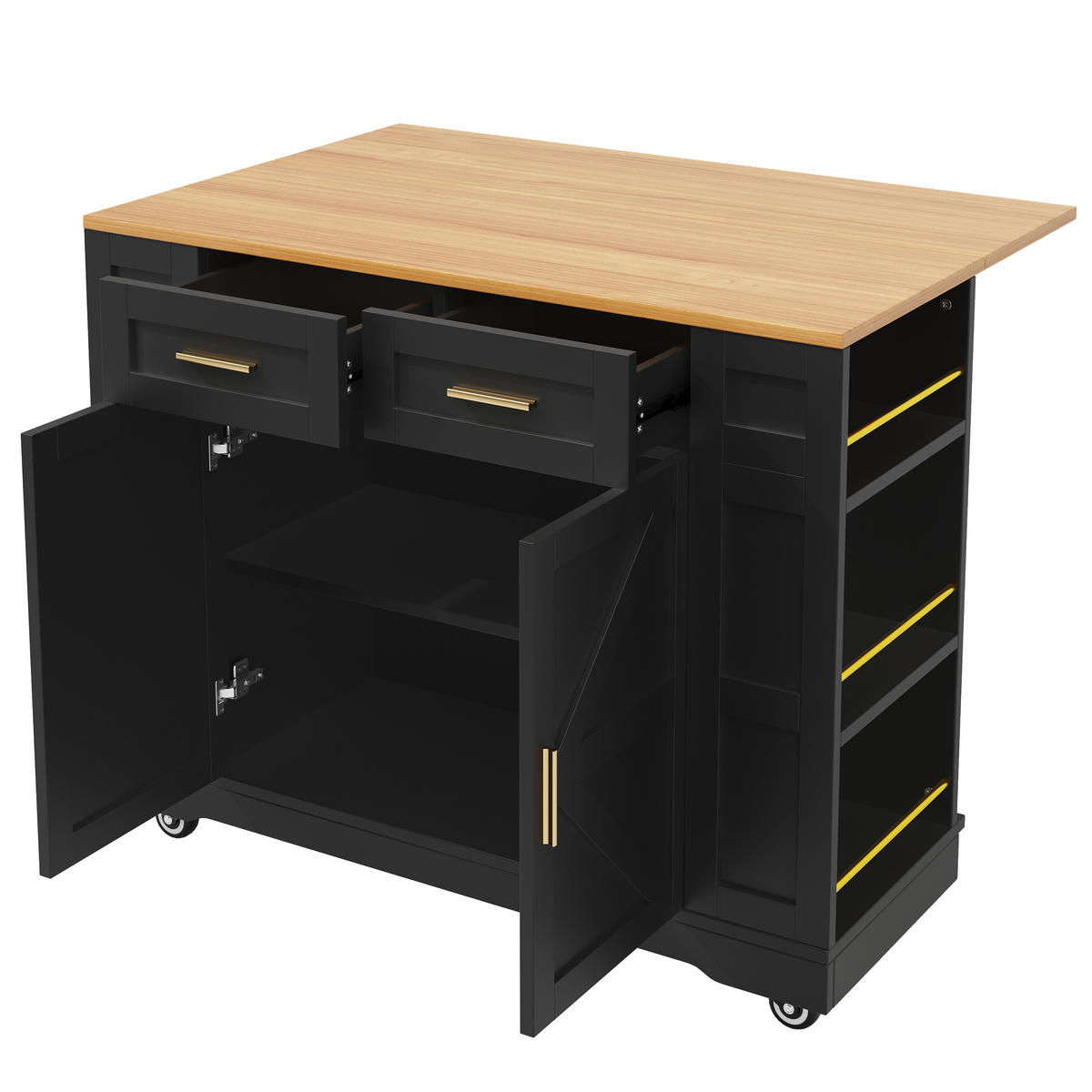 KÜCHENINSEL Schwarz 120/65/90 cm - Schwarz, Holzwerkstoff (65/90/120cm) - Urban Meuble