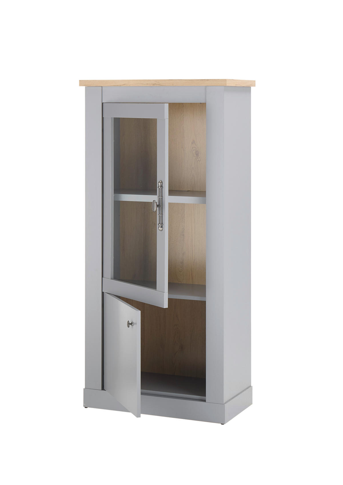 VITRINE C14 Light Gray & Artisan Eiche 68x142x37 cm - Grau, Holzwerkstoff (68/142/37cm) - Livojo