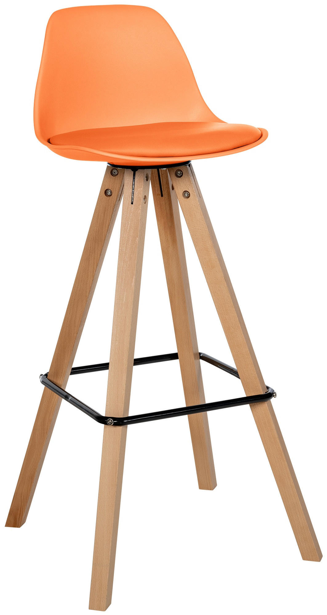 BARHOCKER Lederlook orange - Eukalyptusholzfarben/Orange, Holz/Textil (38/99/44cm) - CLP